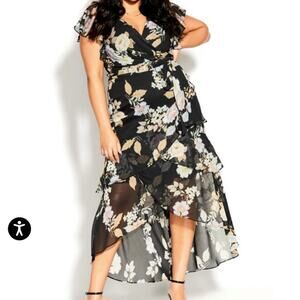 City Chic Black Floral Aria Maxi Dress Sz.M/18 NWT